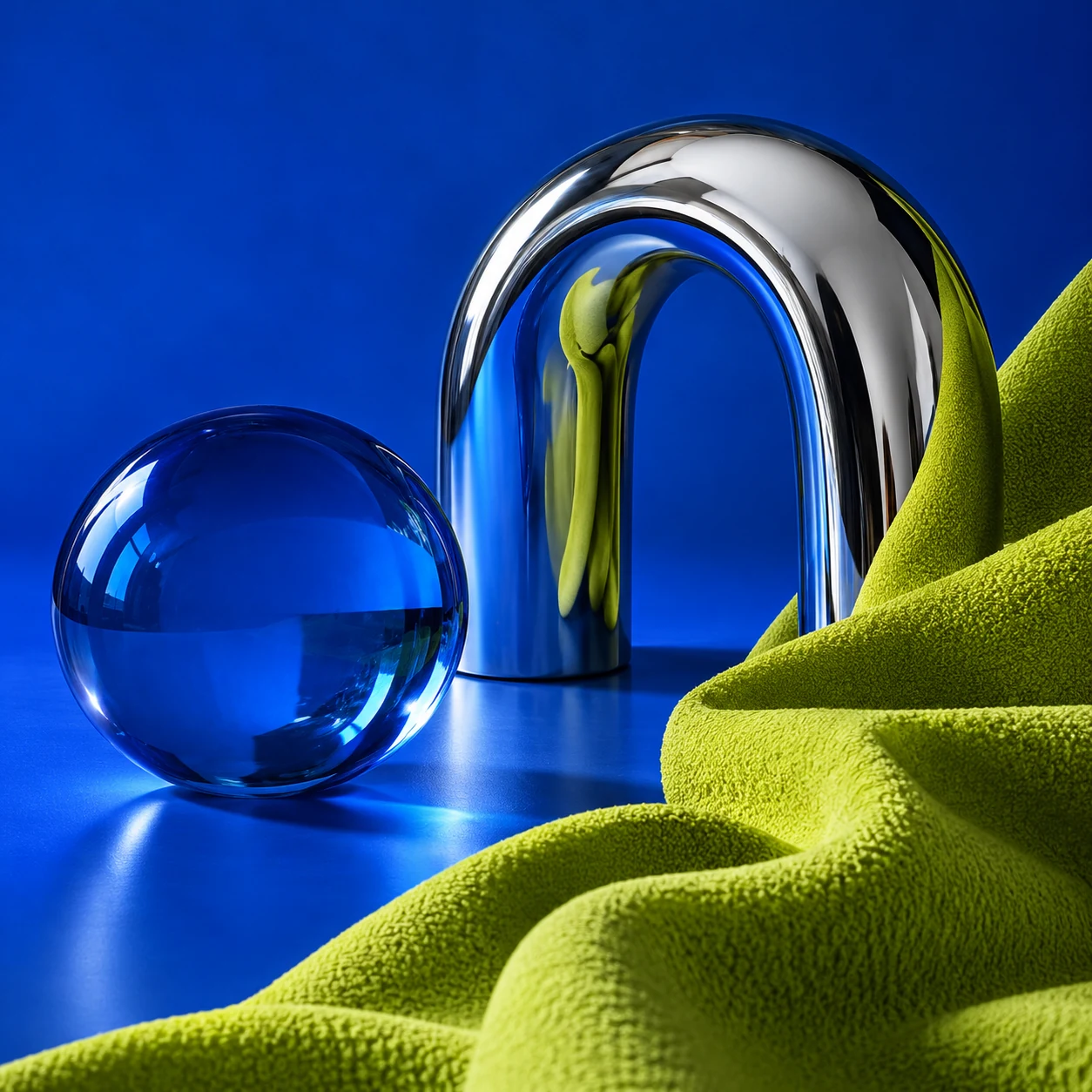 Blue, chrome and lime brand texture within the storyboard
